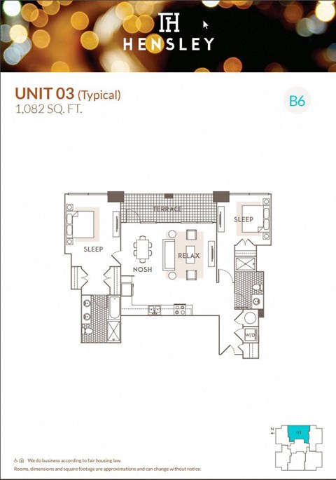 2 Bedroom 2 Bathroom floor plan D at Hensley Chicago, Illinois